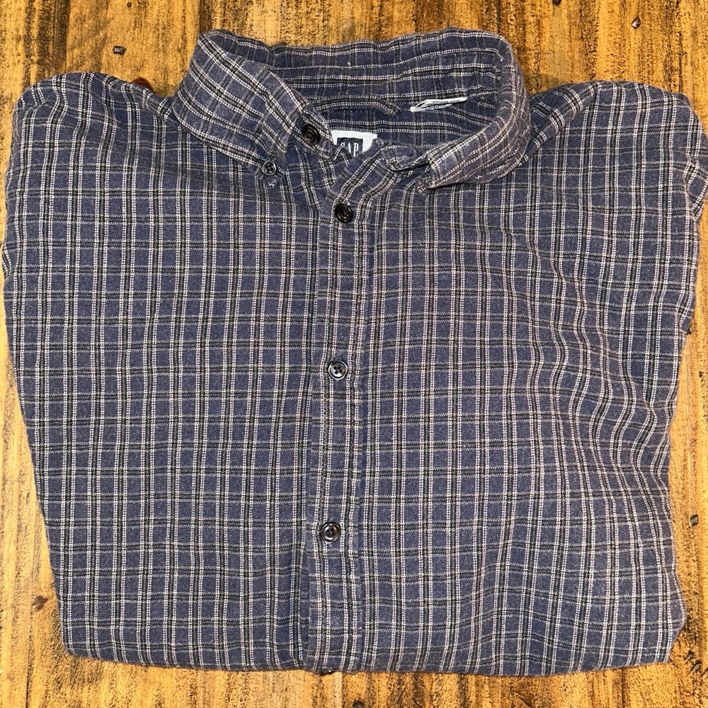Gap Men's Large Blue Plaid Button-Down Long Sleeve Shirt